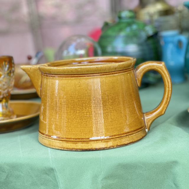 Krug Feuerfest Bernsteinfarben vintage B:24 cm H: 13 cm 