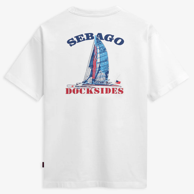 Sebago Atlantictide White Unisex Cotton Graphic T-Shirt with Pocket