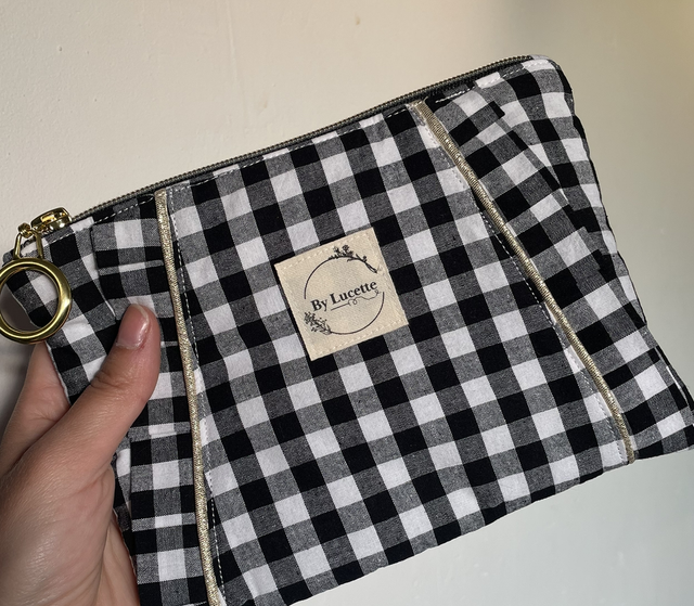 Petite trousse à volants Vichy Noir