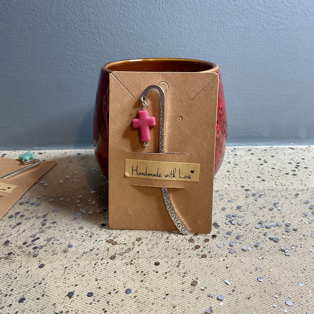 Handmade bookmark for First Communion and Christening. Cross design