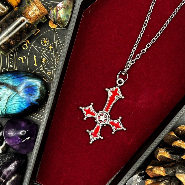 Inverted cross (red) necklace 