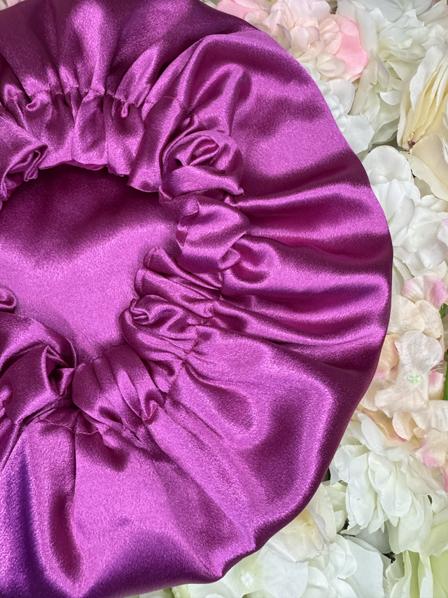 Bonnet Satin Réversible – Fuschia – Fait main