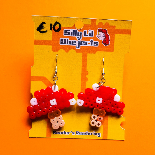 Mushroom - Pixel Art - Earrings  [EAR-SLO-PA-MR]