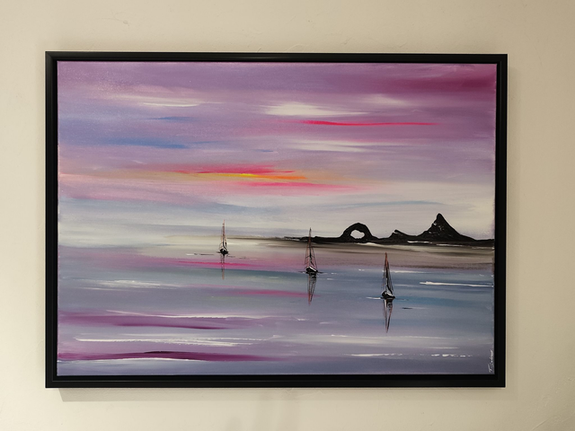 tableau Moderne fluorescent- art contemporain - marine colorée bateaux voiliers