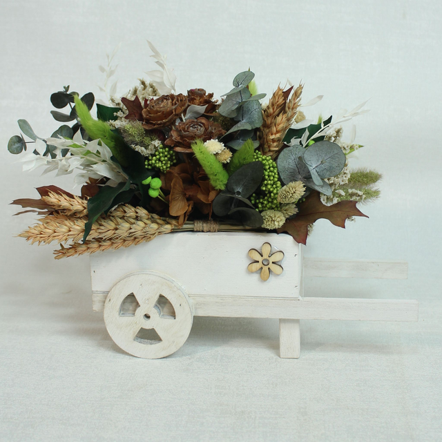 0MD607 CARRO DE MADERA BLANCO. PEQUEÑO