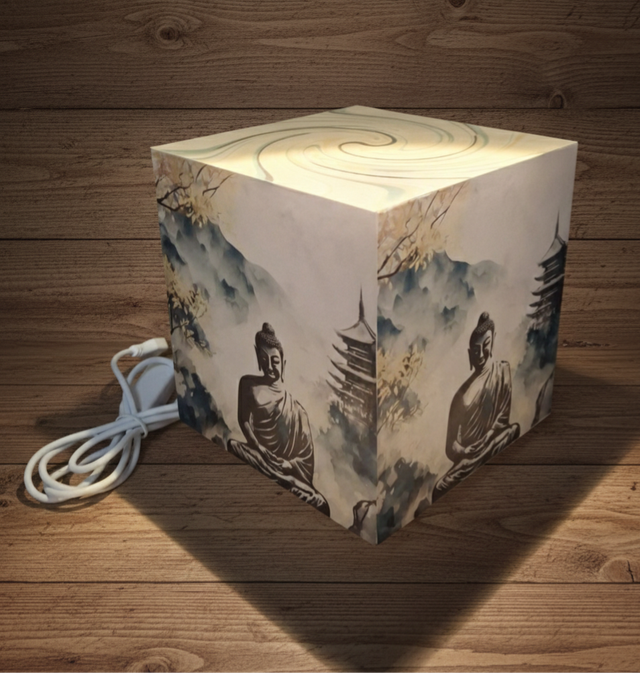 Lampe d'ambiance en cire 12x12cm- "Bouddha méditation"