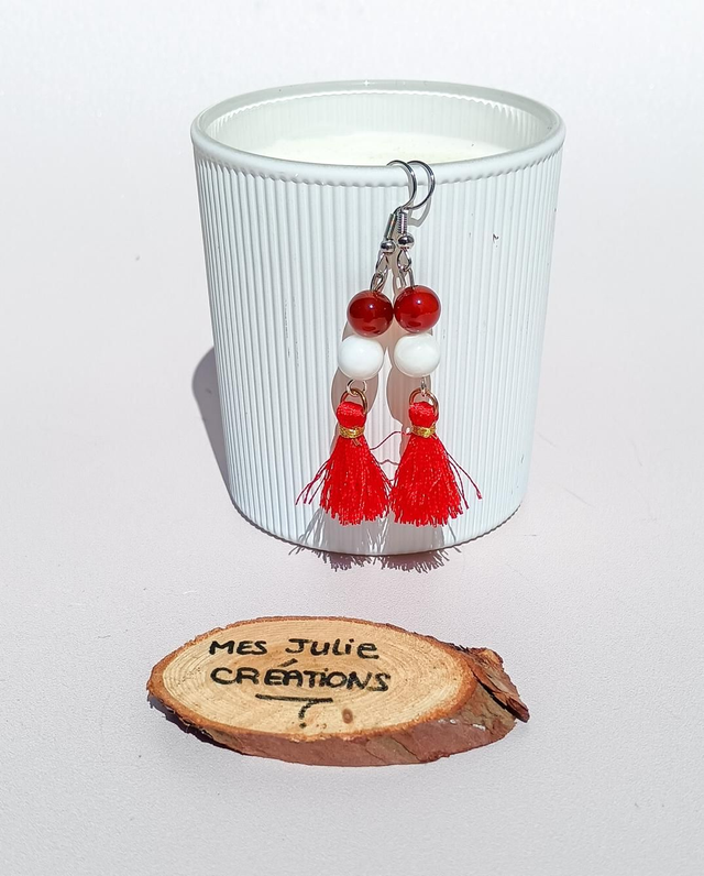 Boucles d'oreilles Howlite et cornaline 8mm