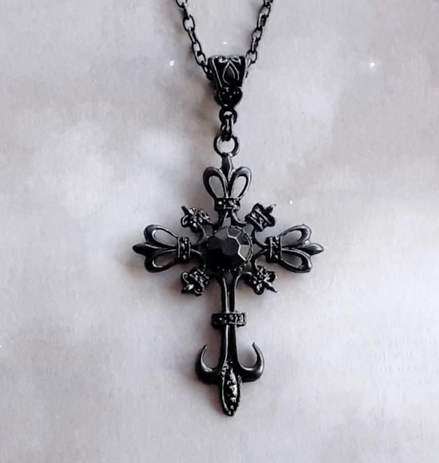 Elaborate Black Cross Necklace 