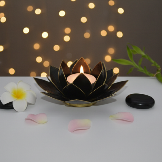 Photophore naturel Lotus - Noir
