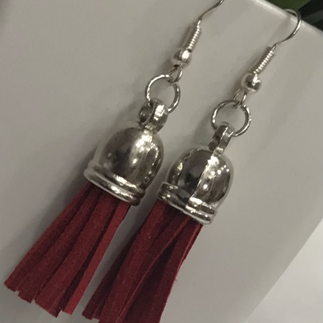 Red Silver Dangling Earrings- RSDE44