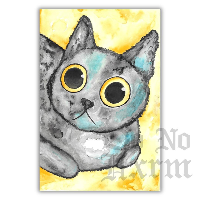 'Sitting' Black Cat Watercolour Art Print (6x4)