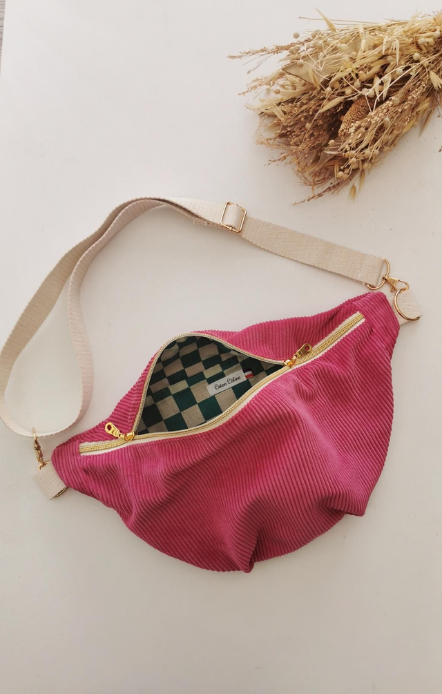 Banane LOUISE velour rose/damier