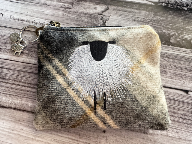 Yorkshire tweed mustard &amp; grey Sheep coin purse