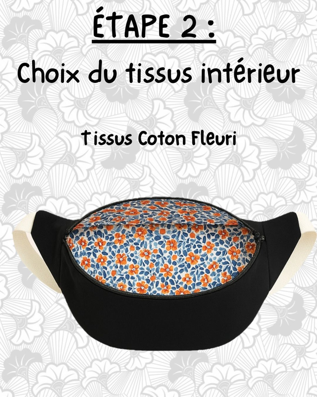 ETAPE 2 : choix du tissus intérieur en coton fleuri 