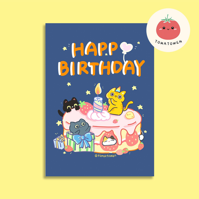 Postcard: Birthday cat cake