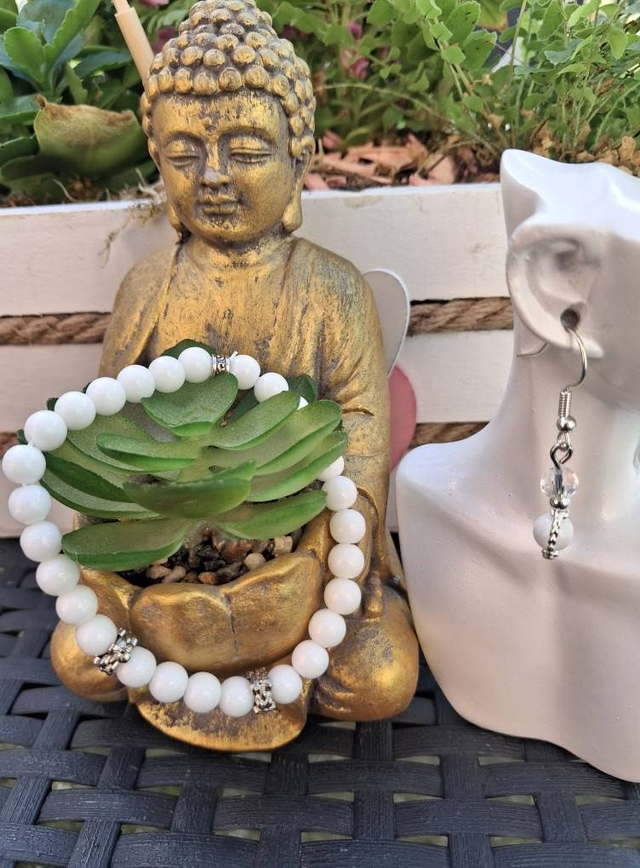 Bracelet Agate blanche + boucles d’oreilles 