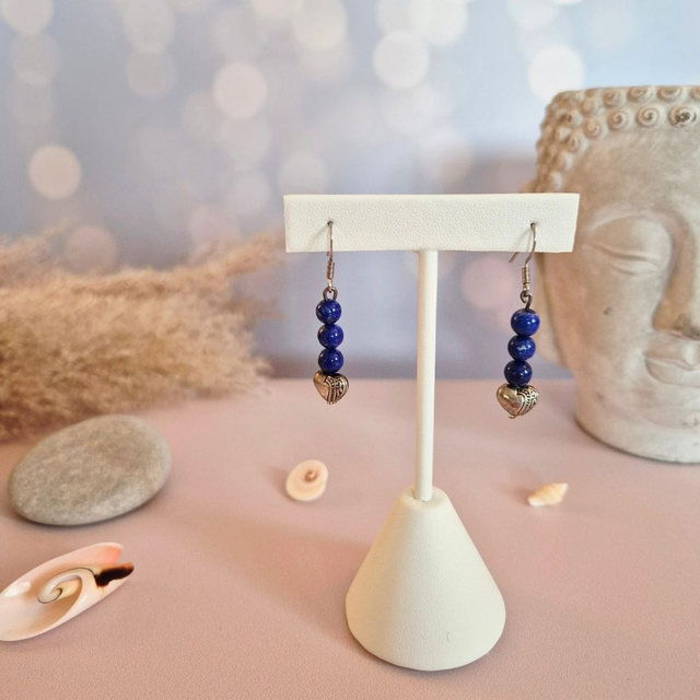 Boucles d’oreilles KABOUL – Lapis Lazuli naturel &amp; Cœur