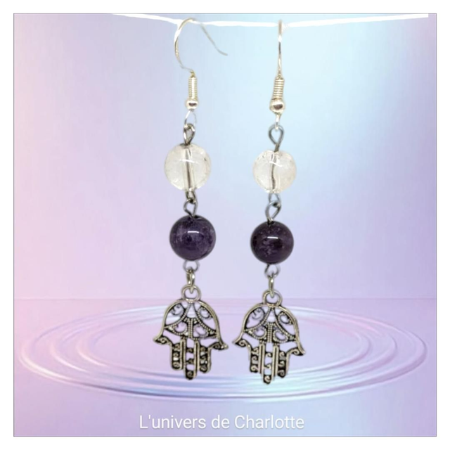 Boucles d'oreilles "Améthyste/Cristal de roche" BO-092
