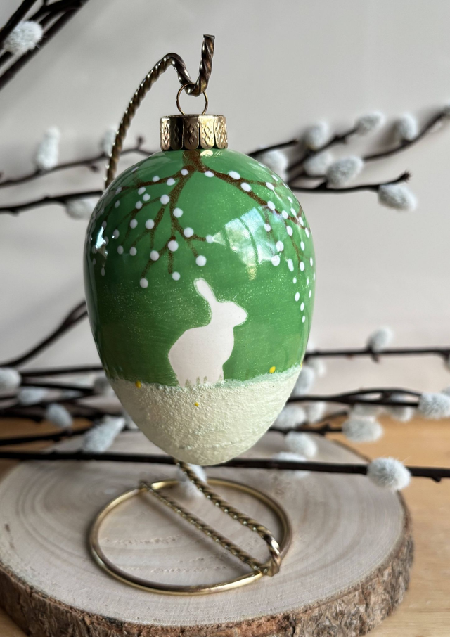 10cm Handmade Egg showing Two Hares