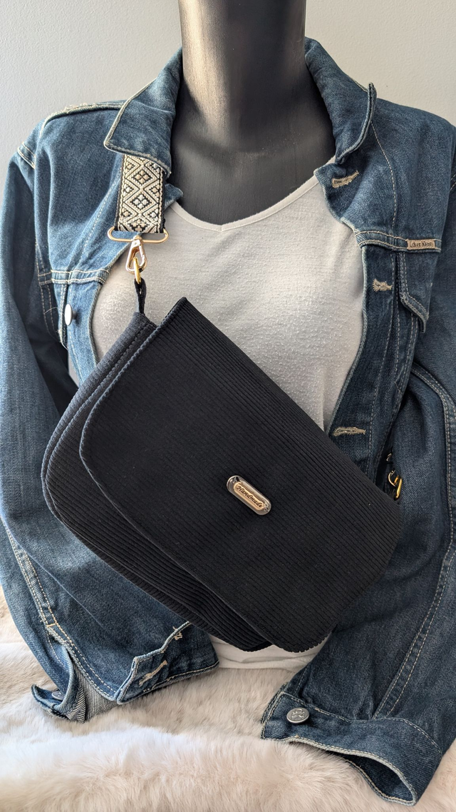 Sac pink pearl noir &quot;minuit cotelé&quot;