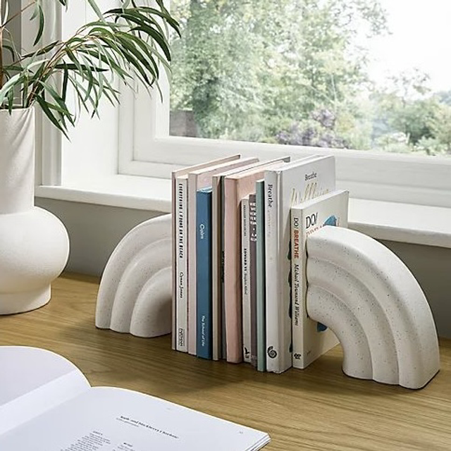 White Ceramic Rainbow Speckled Book Ends