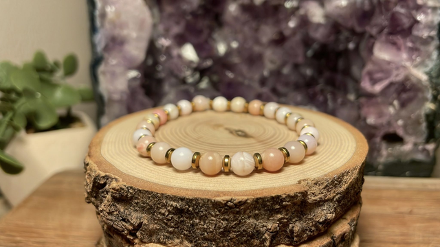 Bracelet OPALE ROSE 6mm (Avec hématites)