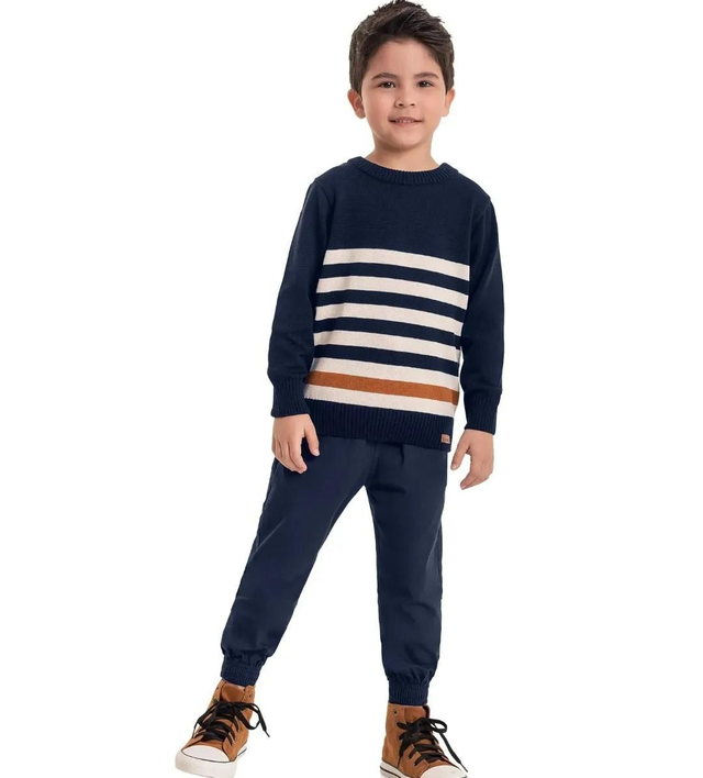 Blusão em Tricot Marinho com Listras