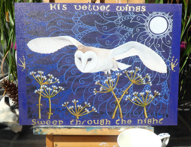Open Edition Canvas Panel Print, from my "Animals in Folklore" collection, "Owl in Moonlight"