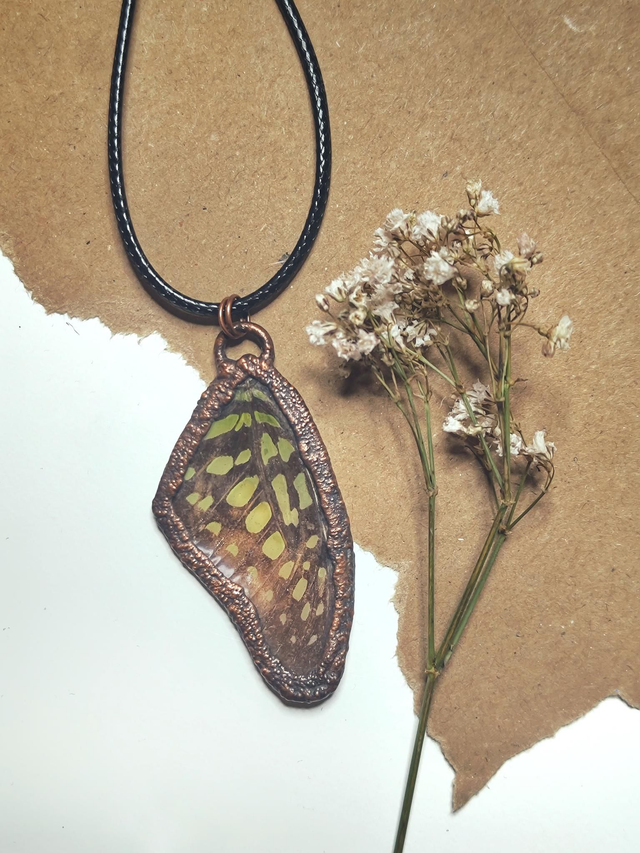 Copper Framed Butterfly Wing Necklace 