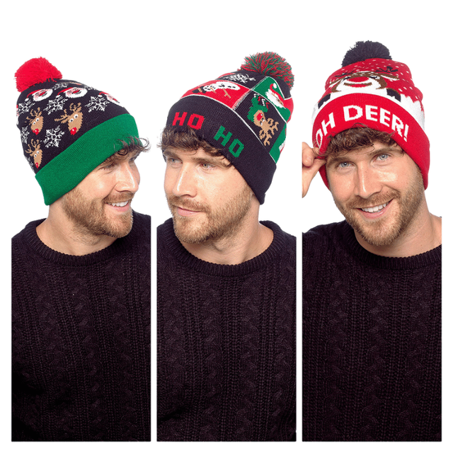 Unisex LED Flashing Christmas Pom Pom Hat