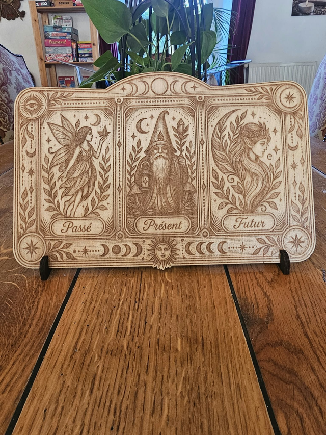  Tapis de tirage en bois, Passé Présent Futur, gravé, personnalisable 