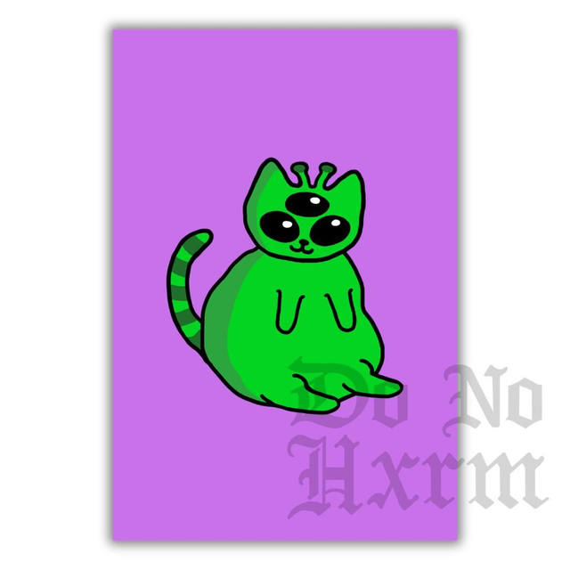 Green Alien Cat Art Print (6x4)
