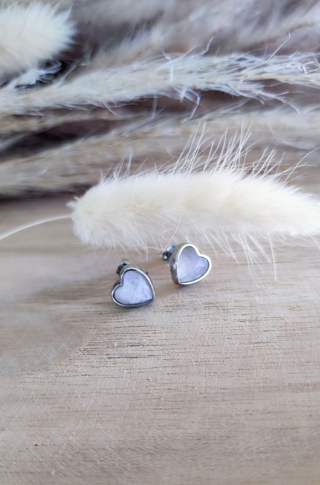 A Boucles d'oreilles Argent 925 Pierre de lune Coeur