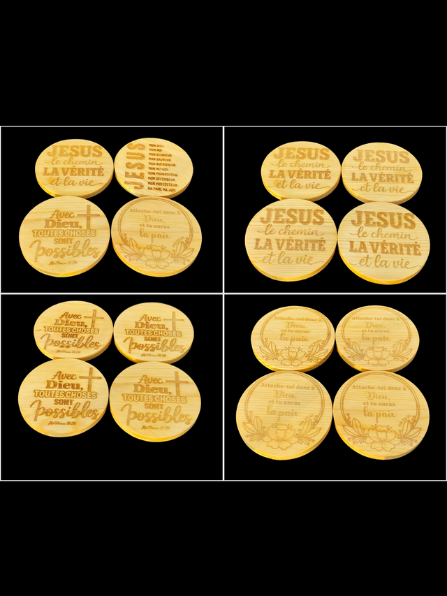 Set de 4 dessous de verre en bois gravés