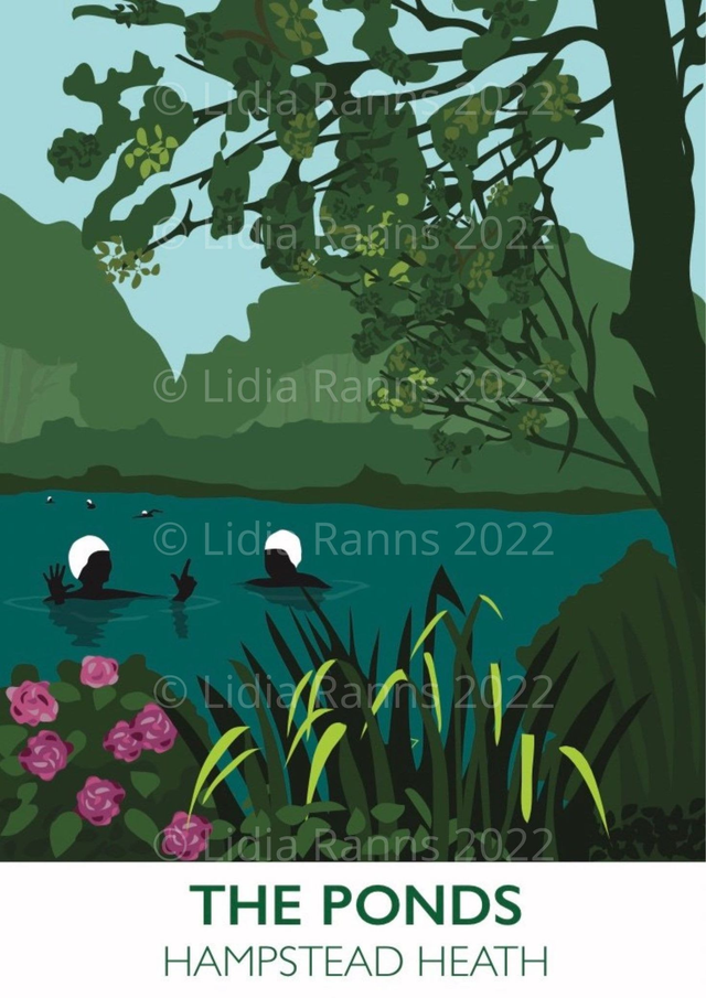 Open Edition Art print. The Ponds. Hampstead Heath
