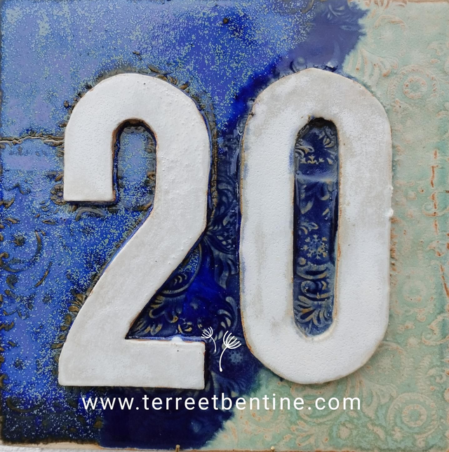 2 CHIFFRES - N° 20 - Grand modèle 22 x 22 cm - motifs floraux - TYPO blanche 