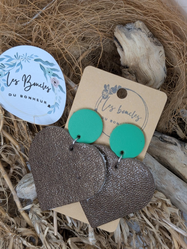 Boucles d&#039;oreilles Coeur ❤️  vert marron c2008