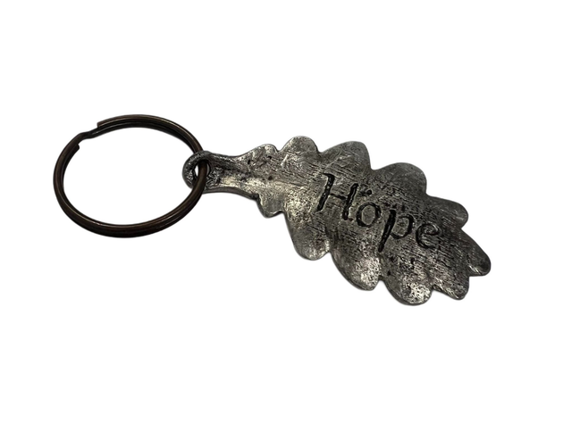 Tree of Hope Pewter Leaf keyring engraved with 'Hope'