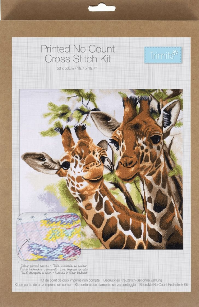 Printed Cross Stitch Kit: Extra Large: Giraffes Trimits