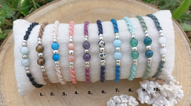 Bracelet fin laiton argenté ~ Pierre naturelle & coloris au choix