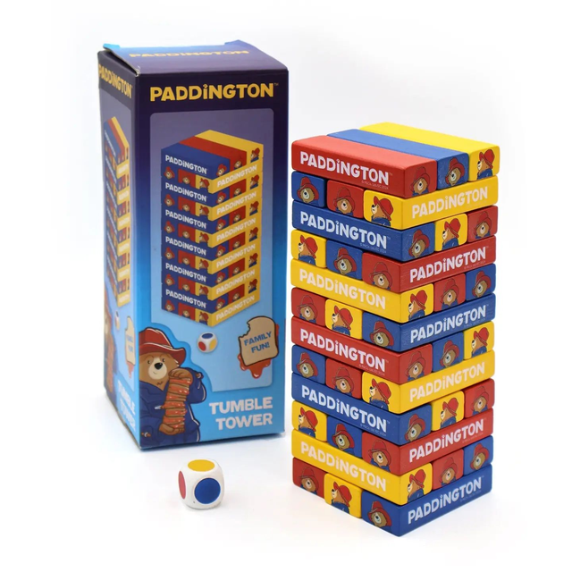 Paddington Tumble Tower Game – Wooden Block Stacking Game with Dice – Fun Family