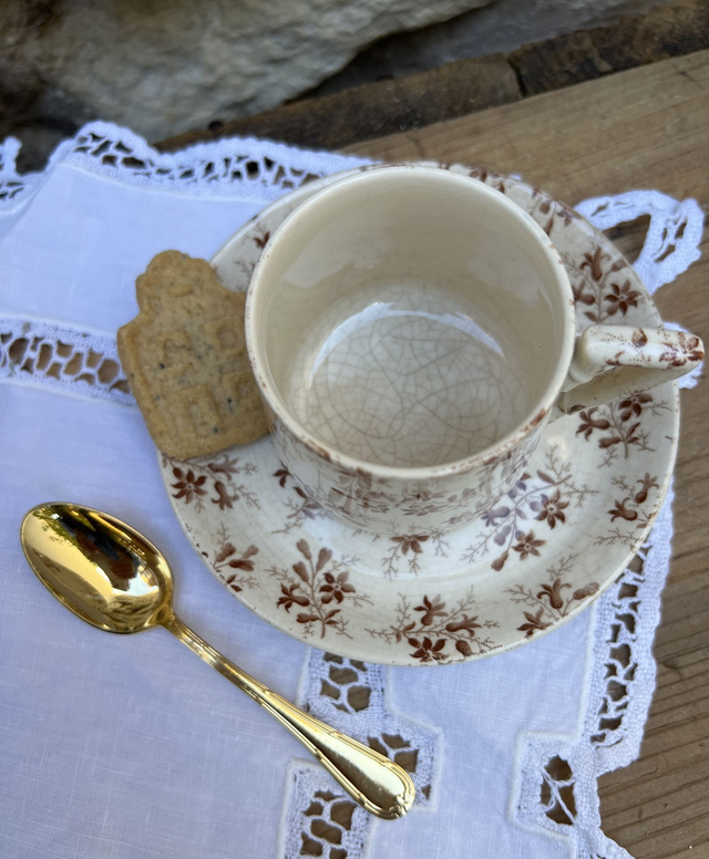 PERSE - Tasse à café & sous-tasse de la manufacture de Sarreguemines - Terre de Fer