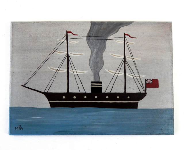 Original Painting of an Early Steamship 'Atlantic Crossing' Nautical Folk Art by Matt Rix