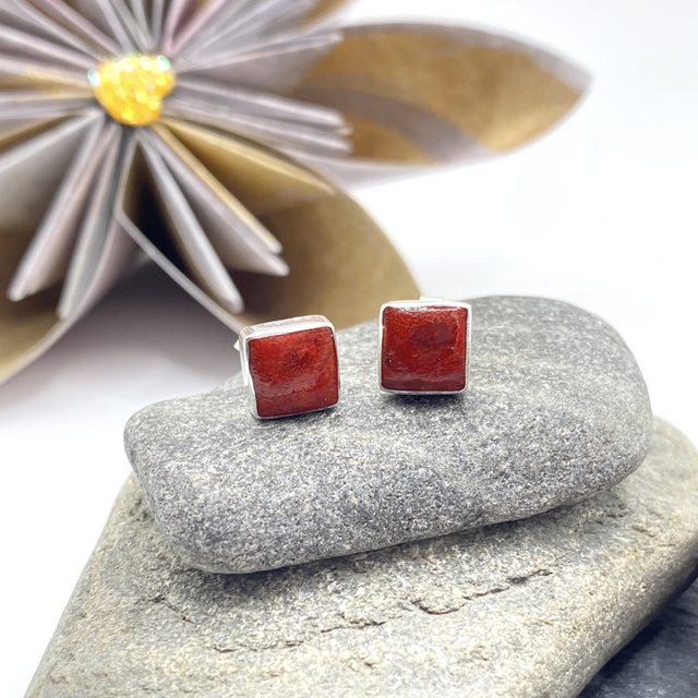 REFURBISHED Red Jasper Sterling Silver Stud Earrings