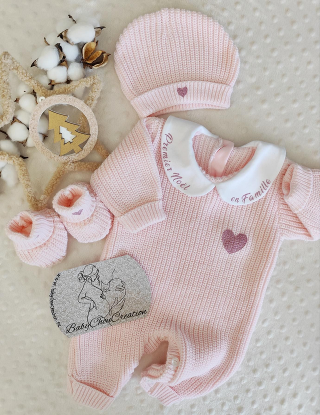Ensemble en tricot Premier Noël rose clair 