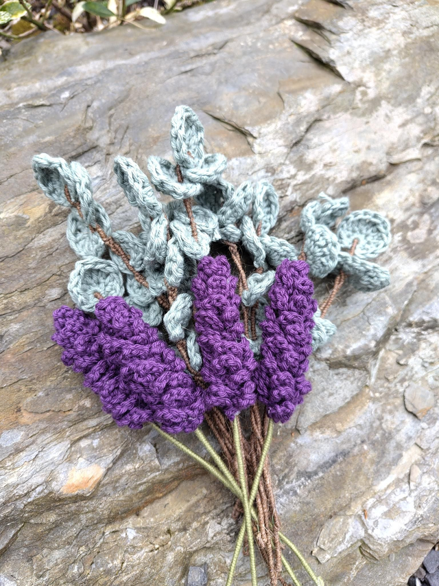 crochet craft - Lavender & Eucalyptus Bouquet - Cotton Flower Home Decor