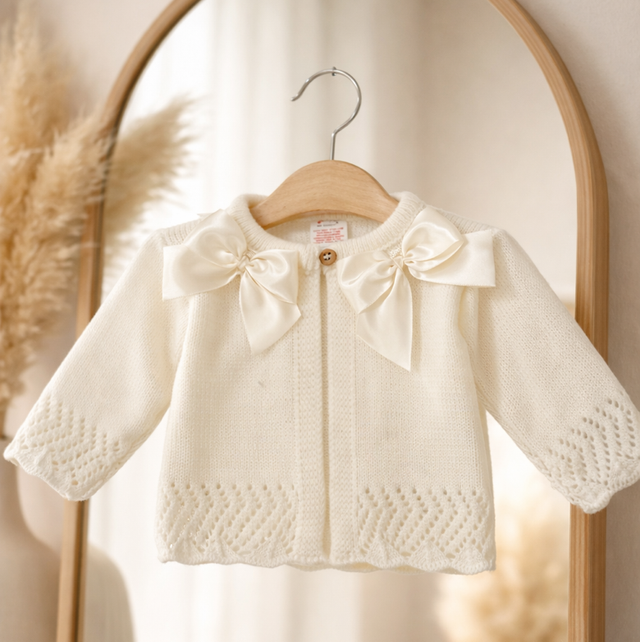 Baby’s Cream Double Bow Cardigan