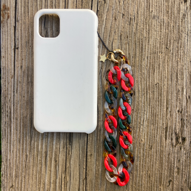 Grigri de téléphone Chaîne multico rouge