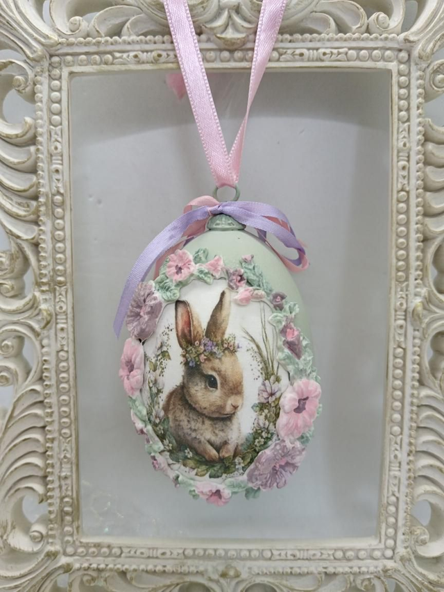 Sweet bunny with flowers on her head hanging Goose egg 