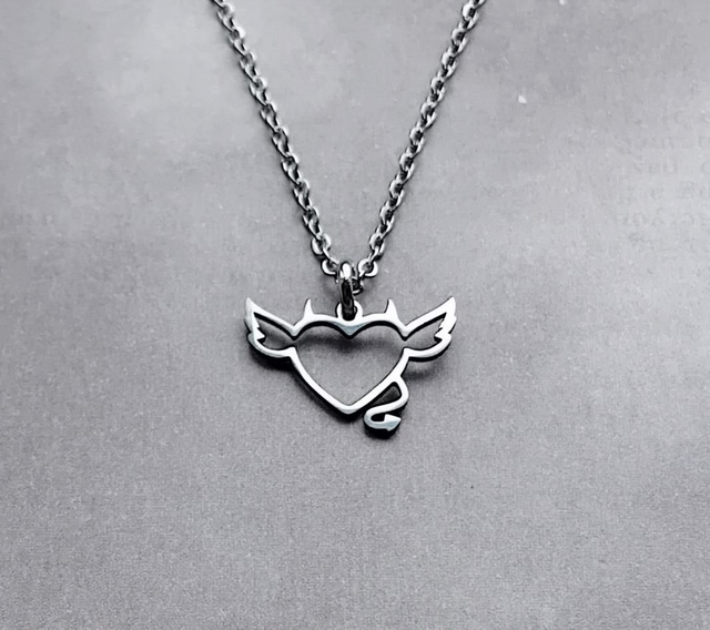 Tiny Steel Devil Heart Necklace 